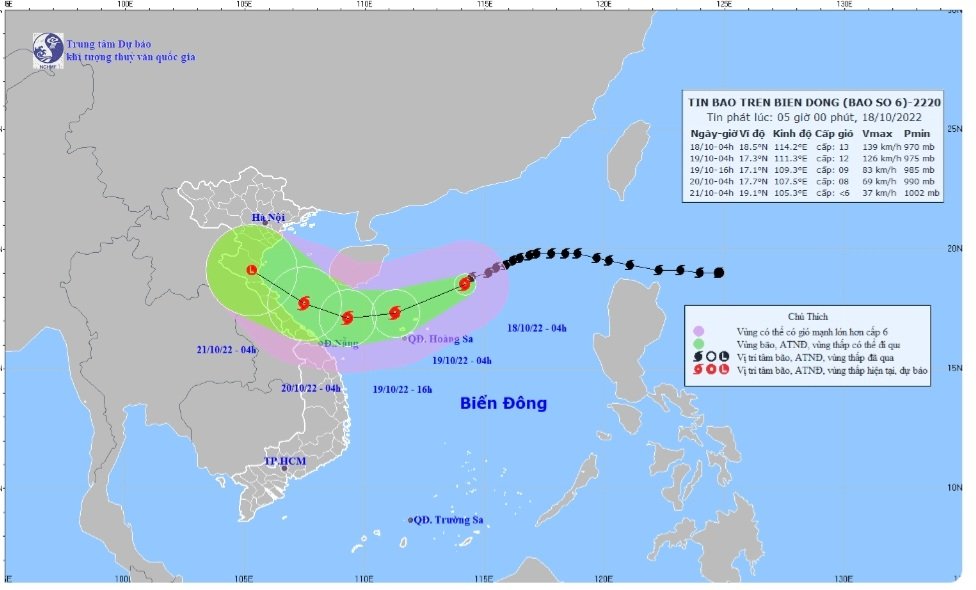 Bão số 6 diễn biến phức tạp, vùng gần tâm bão sóng biển cao 8-10m